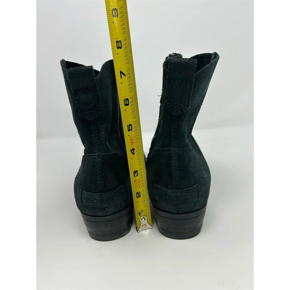 Sorel Lolla II Ankle Booties Black Metallic Side Zip Low Block Heel Size 10